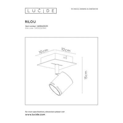 lafabryka.pl Plafon RILOU LED Dim. GU10 1x5W 3000K White 26994/05/31 Lucide